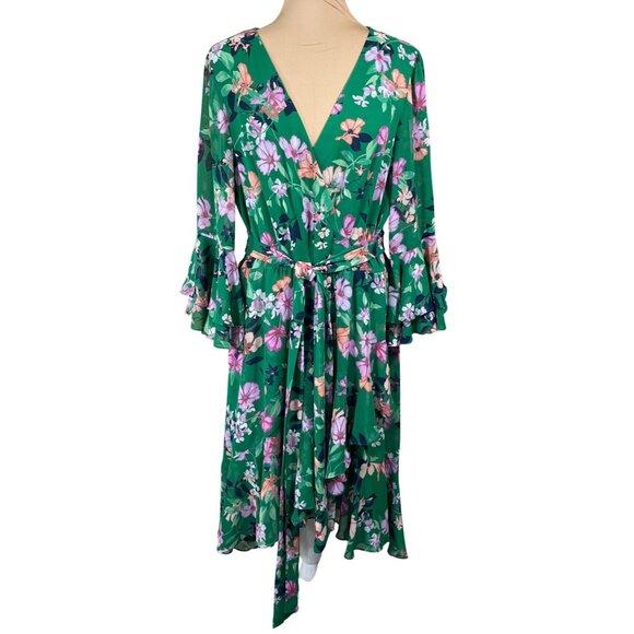 Eliza J Dresses & Skirts - Eliza J Floral Faux Wrap Dress Green Flutter Sleeve Size 16